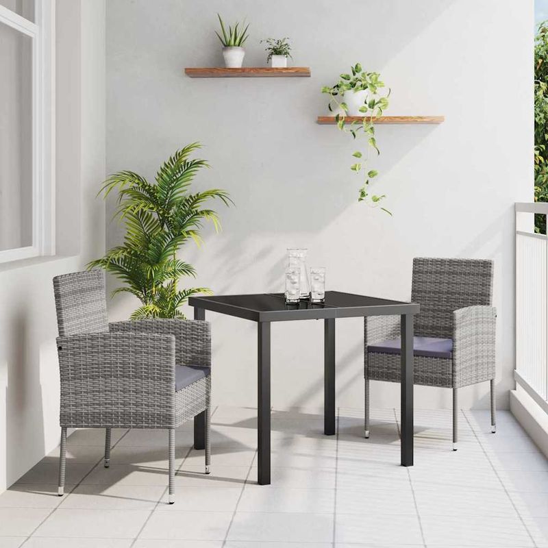 Casa si Gradina - Gradina si terasa - Mobilier exterior - Scaune si sezlonguri gradina - Set de masa pentru gradina cu perna 3 pcs Gri Rattan poli - Infinity.ro