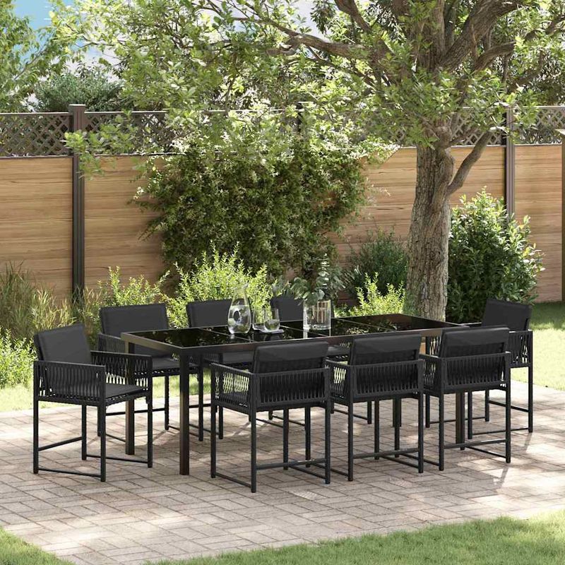 Casa si Gradina - Gradina si terasa - Mobilier exterior - Scaune si sezlonguri gradina - Set de masa pentru gradina 9 pcs Negru poliratan - Infinity.ro