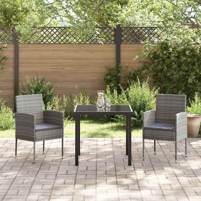 Casa si Gradina - Gradina si terasa - Mobilier exterior - Scaune si sezlonguri gradina - Set de masa pentru gradina cu perna 3 pcs Gri Rattan poli - Infinity.ro
