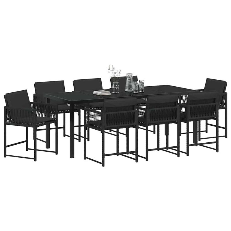 Casa si Gradina - Gradina si terasa - Mobilier exterior - Scaune si sezlonguri gradina - Set de masa pentru gradina 9 pcs Negru poliratan - Infinity.ro