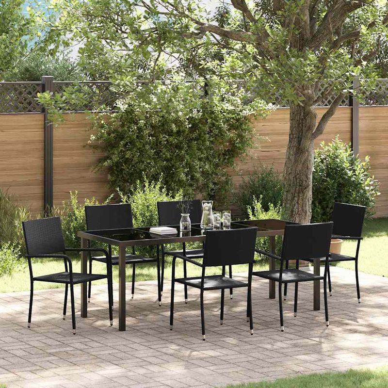Casa si Gradina - Gradina si terasa - Mobilier exterior - Scaune si sezlonguri gradina - Set de masa pentru gradina 7 pcs Negru Rattan poli - Infinity.ro