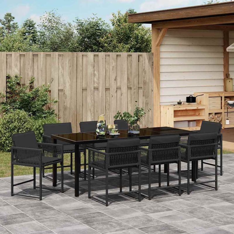 Casa si Gradina - Gradina si terasa - Mobilier exterior - Scaune si sezlonguri gradina - Set de masa pentru gradina 9 pcs Negru poliratan - Infinity.ro