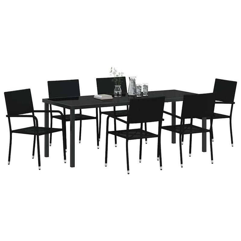 Casa si Gradina - Gradina si terasa - Mobilier exterior - Scaune si sezlonguri gradina - Set de masa pentru gradina 7 pcs Negru Rattan poli - Infinity.ro