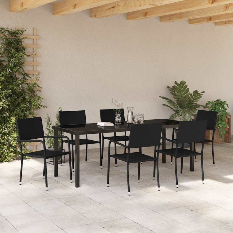 Casa si Gradina - Gradina si terasa - Mobilier exterior - Scaune si sezlonguri gradina - Set de masa pentru gradina 7 pcs Negru Rattan poli - Infinity.ro