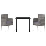 Casa si Gradina - Gradina si terasa - Mobilier exterior - Scaune si sezlonguri gradina - Set de masa pentru gradina cu perna 3 pcs Gri Rattan poli - Infinity.ro
