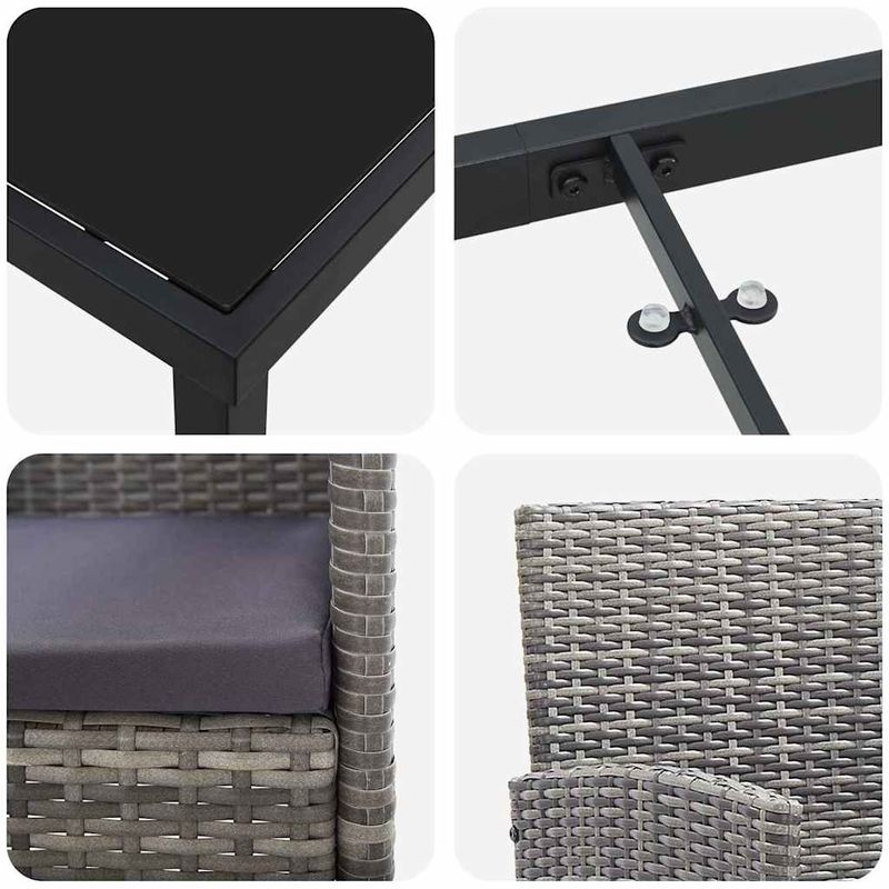 Casa si Gradina - Gradina si terasa - Mobilier exterior - Scaune si sezlonguri gradina - Set de masa pentru gradina cu perna 3 pcs Gri Rattan poli - Infinity.ro