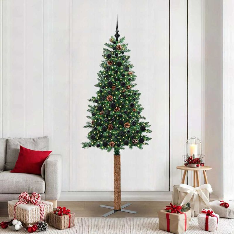 Casa si Gradina - Decoratiuni - Decoratiuni de sezon - Brad de Craciun subtire Verde 210 cm PVC si lemn de PIN masiv - Infinity.ro