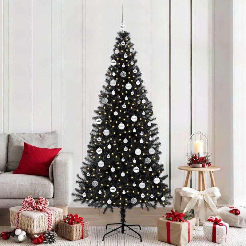 Casa si Gradina - Decoratiuni - Decoratiuni de sezon - Brad de Craciun cu 300 LED cu suport Negru 210 cm PVC - Infinity.ro