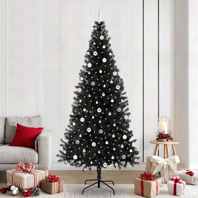 Casa si Gradina - Decoratiuni - Decoratiuni de sezon - Brad de Craciun cu 300 LED cu suport Negru 240 cm PVC - Infinity.ro