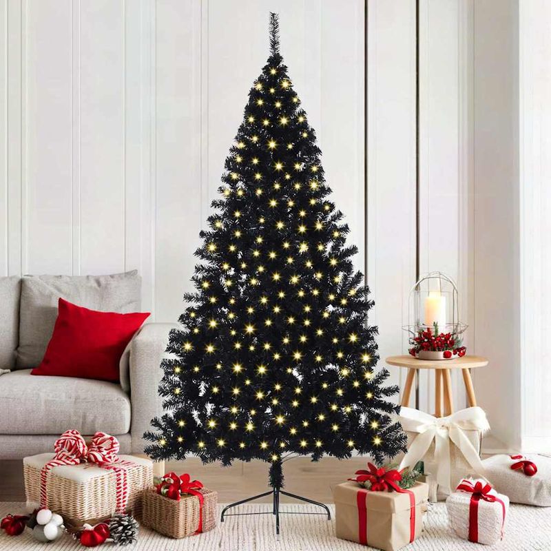 Casa si Gradina - Decoratiuni - Decoratiuni de sezon - Pom de Craciun artificial pre-iluminat Negru 180 cm PVC - Infinity.ro