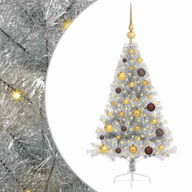 Casa si Gradina - Decoratiuni - Decoratiuni de sezon - Pom de Craciun artificial pre-iluminat Argintiu 120 cm PET - Infinity.ro