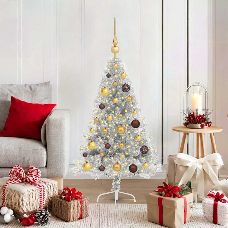 Casa si Gradina - Decoratiuni - Decoratiuni de sezon - Pom de Craciun artificial pre-iluminat Argintiu 120 cm PET - Infinity.ro