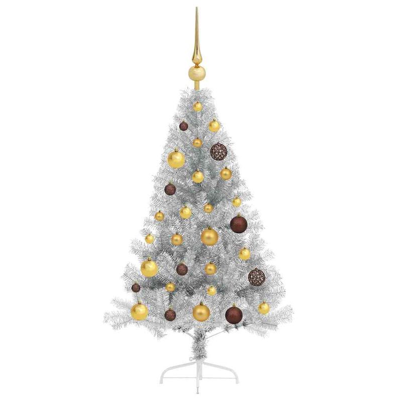 Casa si Gradina - Decoratiuni - Decoratiuni de sezon - Pom de Craciun artificial pre-iluminat Argintiu 120 cm PET - Infinity.ro