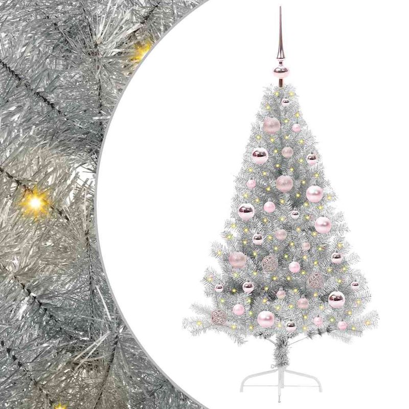 Casa si Gradina - Decoratiuni - Decoratiuni de sezon - Brad de Craciun artificial pre-iluminat Argintiu 120 cm PET - Infinity.ro