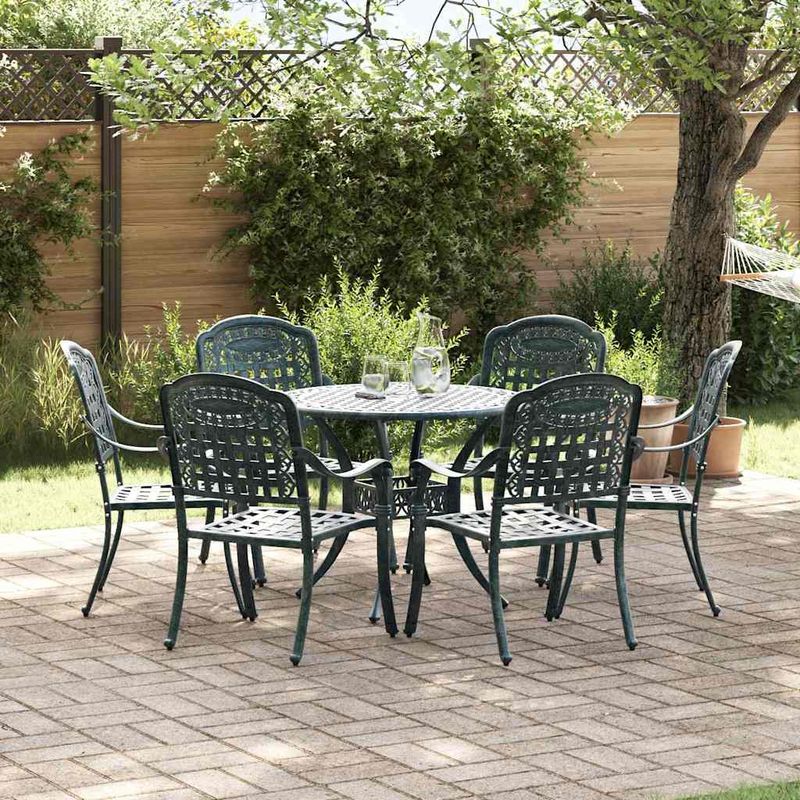Casa si Gradina - Gradina si terasa - Mobilier exterior - Scaune si sezlonguri gradina - Set de masa pentru gradina 7 pcs Verde 90 x 90 x 75 cm - Infinity.ro