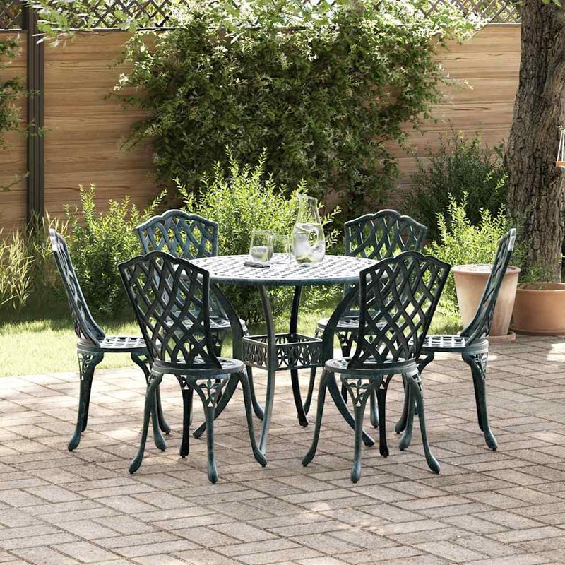 Casa si Gradina - Gradina si terasa - Mobilier exterior - Scaune si sezlonguri gradina - Set de masa pentru gradina 7 pcs Verde 90 x 90 x 75 cm - Infinity.ro