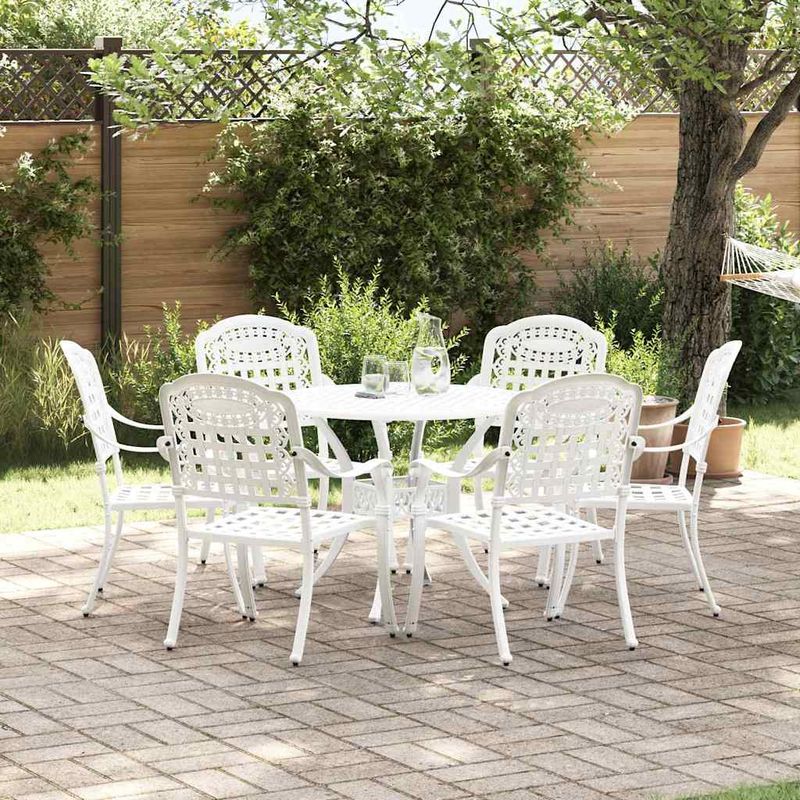 Casa si Gradina - Gradina si terasa - Mobilier exterior - Scaune si sezlonguri gradina - Set de masa pentru gradina 7 pcs Alb 90 x 90 x 75 cm - Infinity.ro