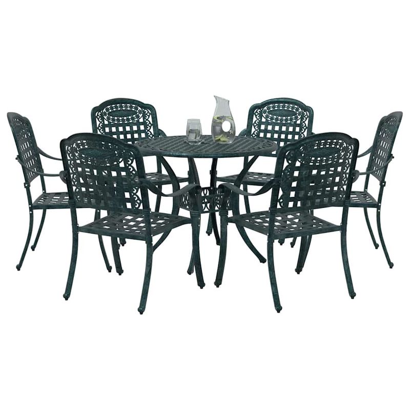 Casa si Gradina - Gradina si terasa - Mobilier exterior - Scaune si sezlonguri gradina - Set de masa pentru gradina 7 pcs Verde 90 x 90 x 75 cm - Infinity.ro