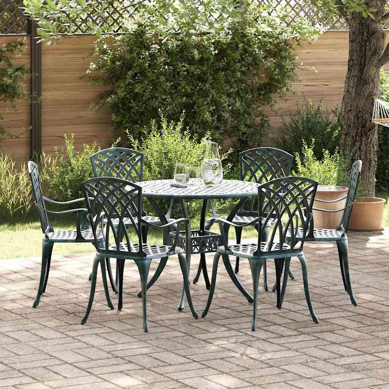 Casa si Gradina - Gradina si terasa - Mobilier exterior - Scaune si sezlonguri gradina - Set de masa pentru gradina 7 pcs Verde 90 x 90 x 75 cm - Infinity.ro