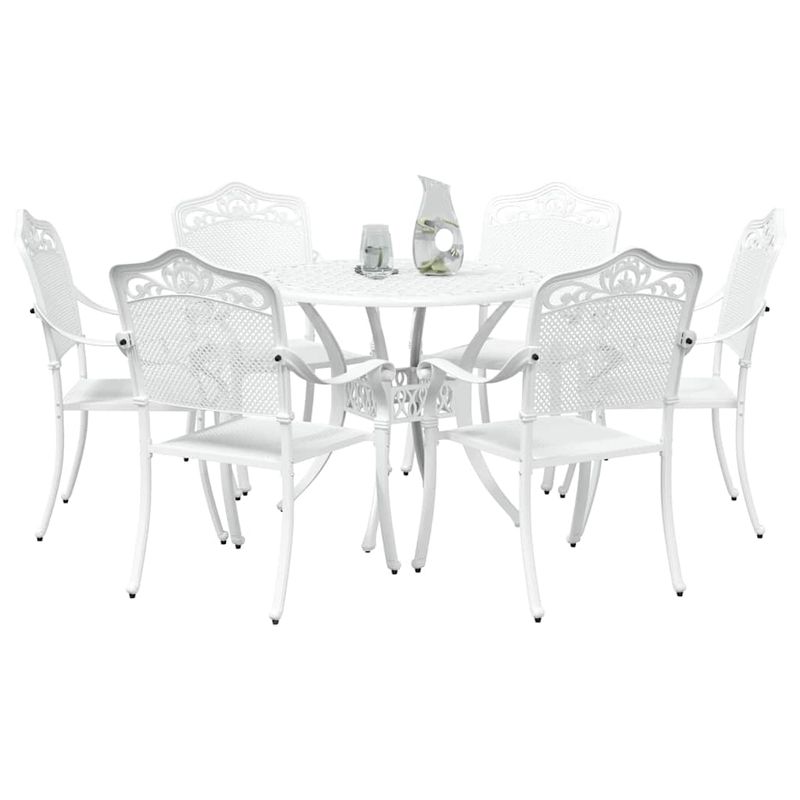 Casa si Gradina - Gradina si terasa - Mobilier exterior - Scaune si sezlonguri gradina - Set de masa pentru gradina 7 pcs Alb 90 x 90 x 75 cm - Infinity.ro