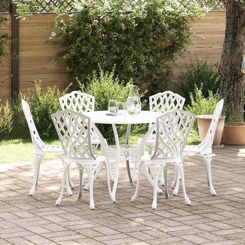 Casa si Gradina - Gradina si terasa - Mobilier exterior - Scaune si sezlonguri gradina - Set de masa pentru gradina 7 pcs Alb 90 x 90 x 75 cm - Infinity.ro