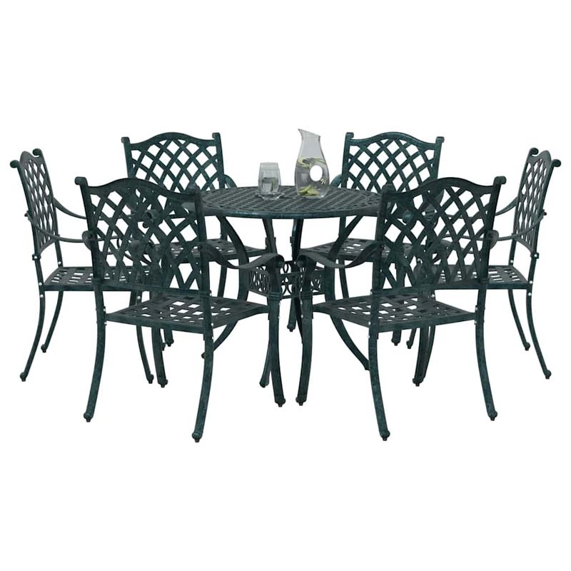 Casa si Gradina - Gradina si terasa - Mobilier exterior - Scaune si sezlonguri gradina - Set de masa pentru gradina 7 pcs Verde 90 x 90 x 75 cm - Infinity.ro