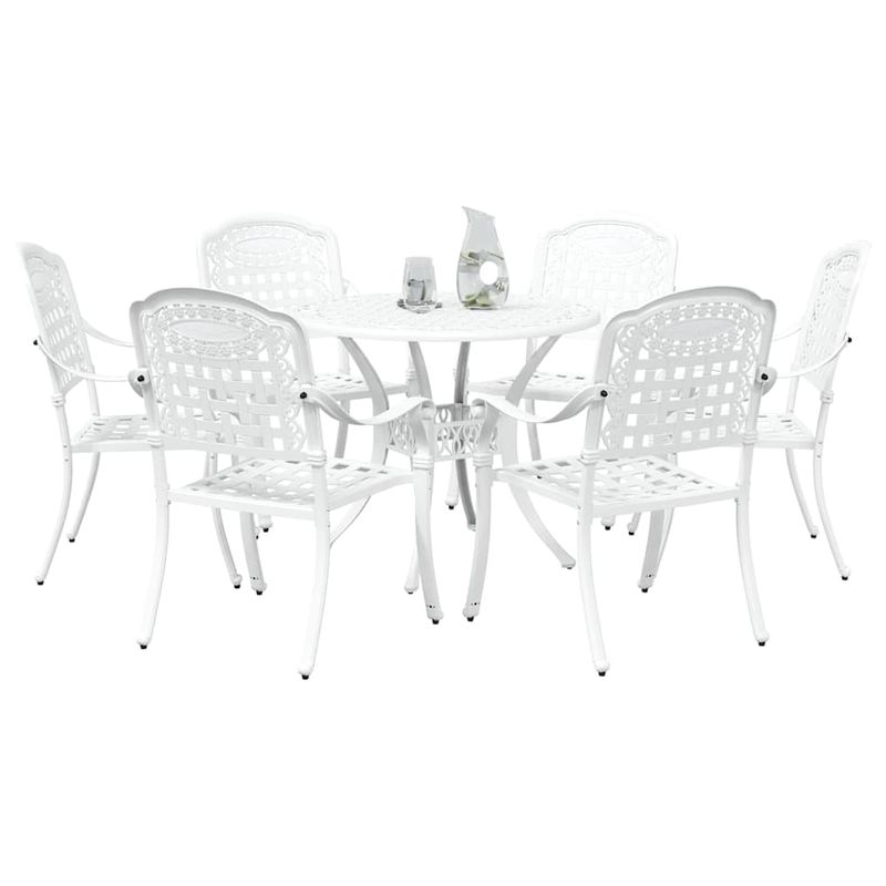 Casa si Gradina - Gradina si terasa - Mobilier exterior - Scaune si sezlonguri gradina - Set de masa pentru gradina 7 pcs Alb 90 x 90 x 75 cm - Infinity.ro