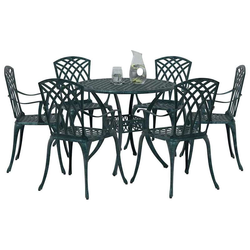 Casa si Gradina - Gradina si terasa - Mobilier exterior - Scaune si sezlonguri gradina - Set de masa pentru gradina 7 pcs Verde 90 x 90 x 75 cm - Infinity.ro