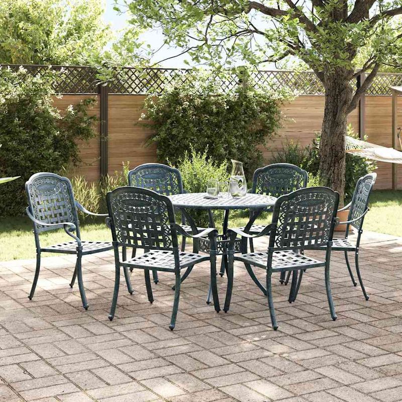 Casa si Gradina - Gradina si terasa - Mobilier exterior - Scaune si sezlonguri gradina - Set de masa pentru gradina 7 pcs Verde 90 x 90 x 75 cm - Infinity.ro