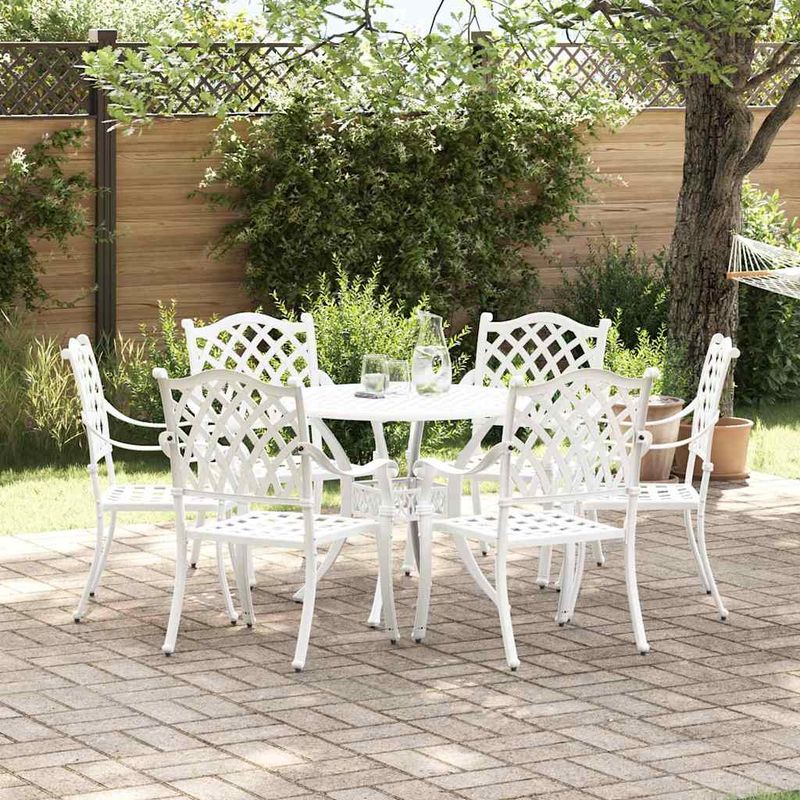 Casa si Gradina - Gradina si terasa - Mobilier exterior - Scaune si sezlonguri gradina - Set de masa pentru gradina 7 pcs Alb 90 x 90 x 75 cm - Infinity.ro