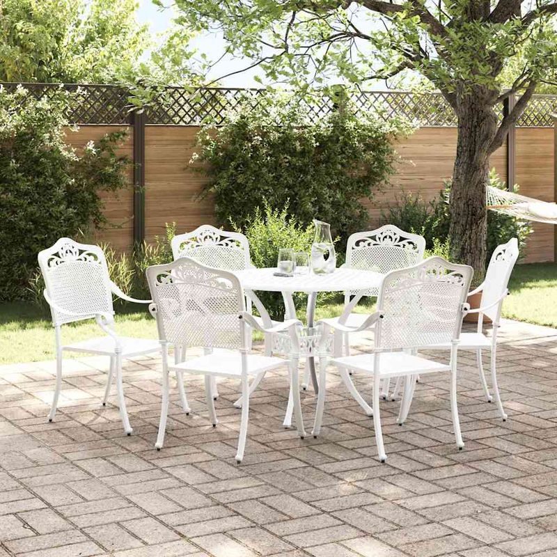 Casa si Gradina - Gradina si terasa - Mobilier exterior - Scaune si sezlonguri gradina - Set de masa pentru gradina 7 pcs Alb 90 x 90 x 75 cm - Infinity.ro