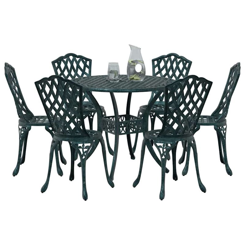 Casa si Gradina - Gradina si terasa - Mobilier exterior - Scaune si sezlonguri gradina - Set de masa pentru gradina 7 pcs Verde 90 x 90 x 75 cm - Infinity.ro