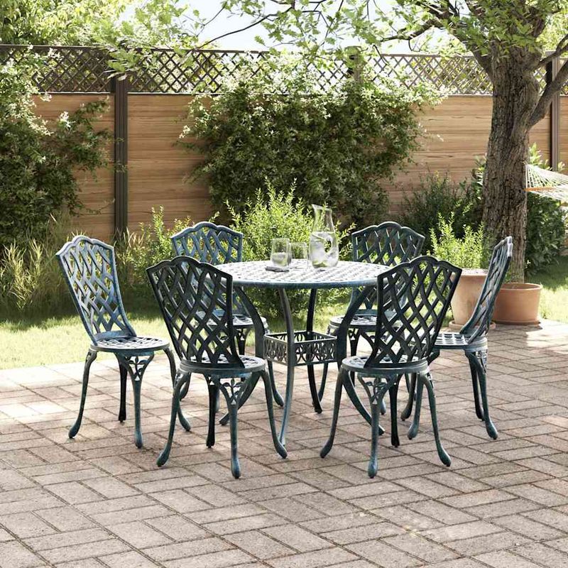 Casa si Gradina - Gradina si terasa - Mobilier exterior - Scaune si sezlonguri gradina - Set de masa pentru gradina 7 pcs Verde 90 x 90 x 75 cm - Infinity.ro