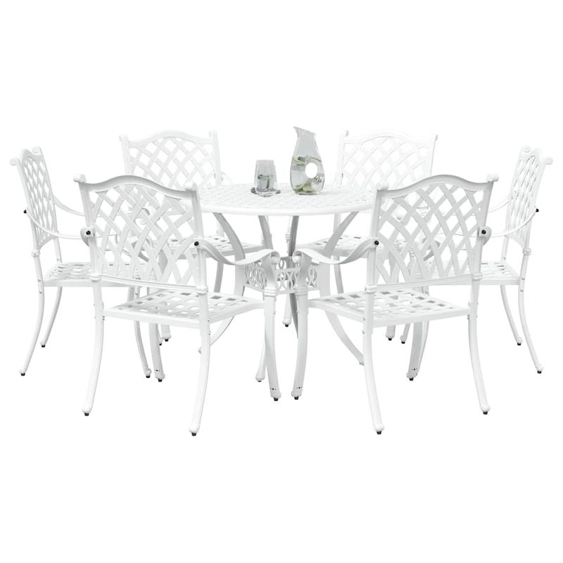 Casa si Gradina - Gradina si terasa - Mobilier exterior - Scaune si sezlonguri gradina - Set de masa pentru gradina 7 pcs Alb 90 x 90 x 75 cm - Infinity.ro