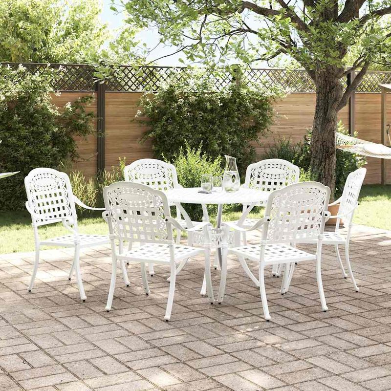 Casa si Gradina - Gradina si terasa - Mobilier exterior - Scaune si sezlonguri gradina - Set de masa pentru gradina 7 pcs Alb 90 x 90 x 75 cm - Infinity.ro