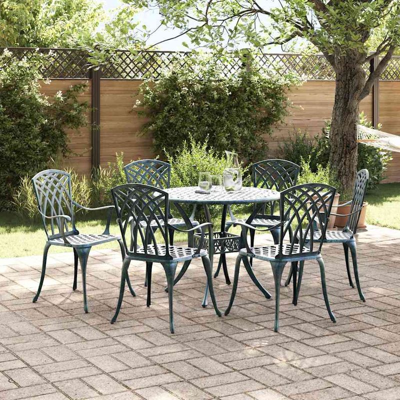 Casa si Gradina - Gradina si terasa - Mobilier exterior - Scaune si sezlonguri gradina - Set de masa pentru gradina 7 pcs Verde 90 x 90 x 75 cm - Infinity.ro