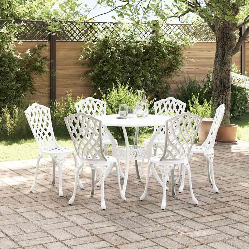 Casa si Gradina - Gradina si terasa - Mobilier exterior - Scaune si sezlonguri gradina - Set de masa pentru gradina 7 pcs Alb 90 x 90 x 75 cm - Infinity.ro