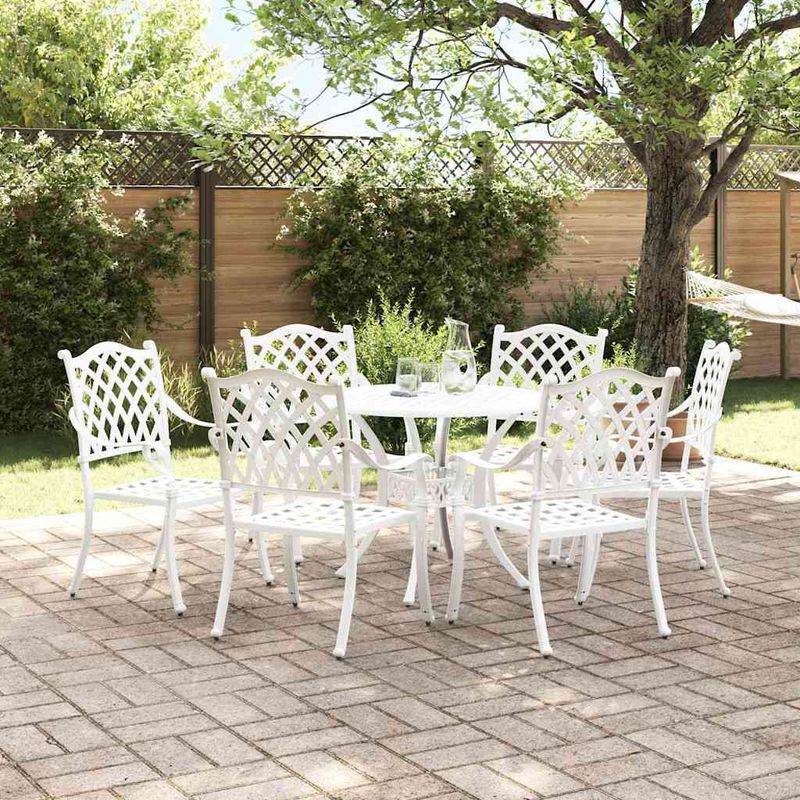 Casa si Gradina - Gradina si terasa - Mobilier exterior - Scaune si sezlonguri gradina - Set de masa pentru gradina 7 pcs Alb 90 x 90 x 75 cm - Infinity.ro