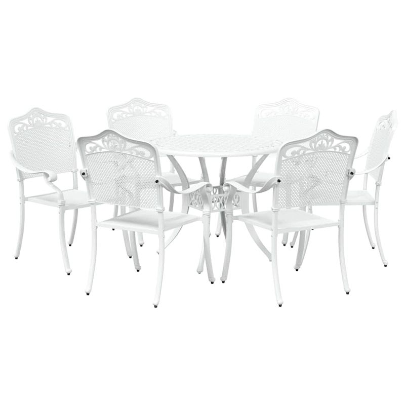Casa si Gradina - Gradina si terasa - Mobilier exterior - Scaune si sezlonguri gradina - Set de masa pentru gradina 7 pcs Alb 90 x 90 x 75 cm - Infinity.ro