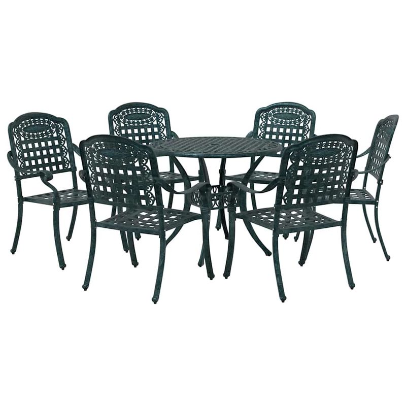 Casa si Gradina - Gradina si terasa - Mobilier exterior - Scaune si sezlonguri gradina - Set de masa pentru gradina 7 pcs Verde 90 x 90 x 75 cm - Infinity.ro