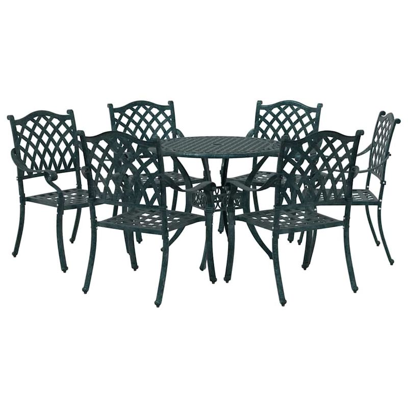 Casa si Gradina - Gradina si terasa - Mobilier exterior - Scaune si sezlonguri gradina - Set de masa pentru gradina 7 pcs Verde 90 x 90 x 75 cm - Infinity.ro