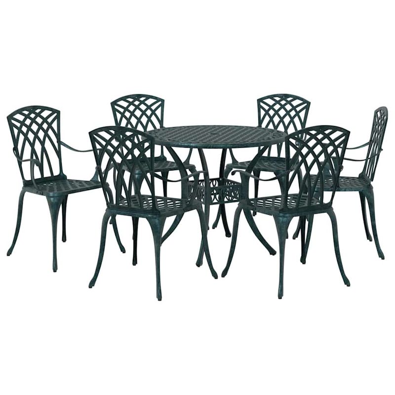 Casa si Gradina - Gradina si terasa - Mobilier exterior - Scaune si sezlonguri gradina - Set de masa pentru gradina 7 pcs Verde 90 x 90 x 75 cm - Infinity.ro