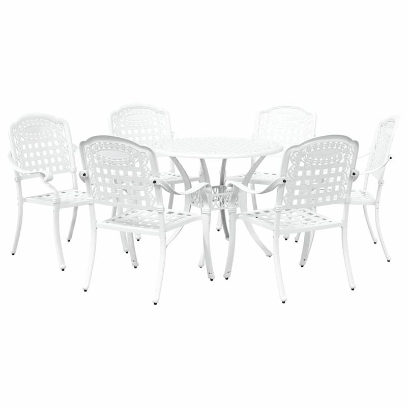 Casa si Gradina - Gradina si terasa - Mobilier exterior - Scaune si sezlonguri gradina - Set de masa pentru gradina 7 pcs Alb 90 x 90 x 75 cm - Infinity.ro