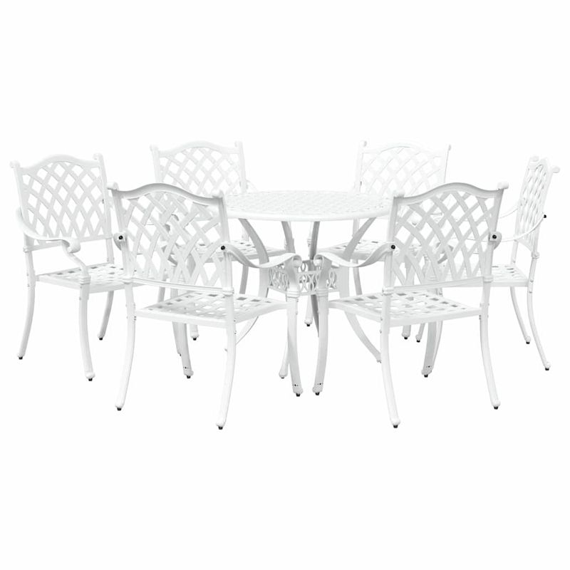 Casa si Gradina - Gradina si terasa - Mobilier exterior - Scaune si sezlonguri gradina - Set de masa pentru gradina 7 pcs Alb 90 x 90 x 75 cm - Infinity.ro