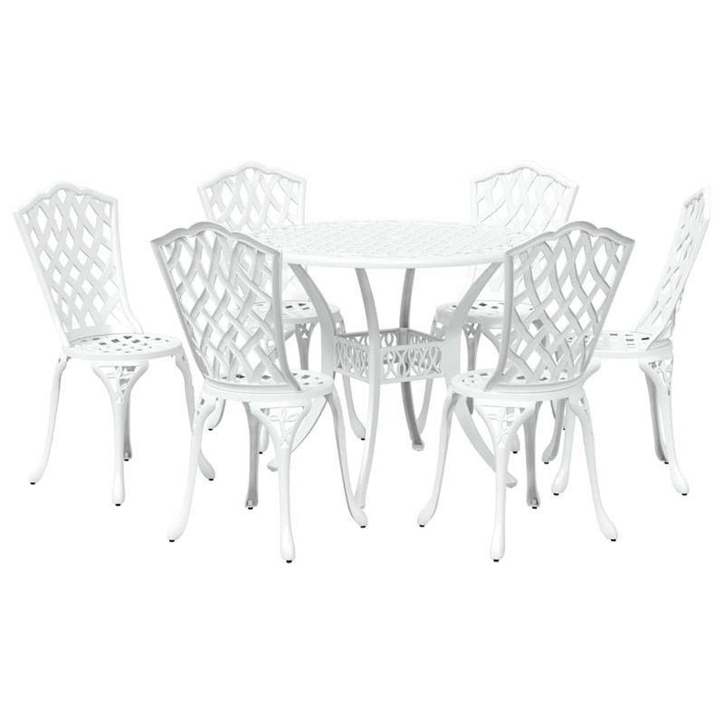 Casa si Gradina - Gradina si terasa - Mobilier exterior - Scaune si sezlonguri gradina - Set de masa pentru gradina 7 pcs Alb 90 x 90 x 75 cm - Infinity.ro