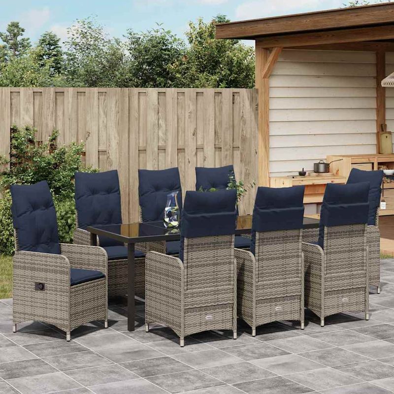 Casa si Gradina - Gradina si terasa - Mobilier exterior - Mese gradina - Set de masa pentru gradina 9 pcs Gri poliratan - Infinity.ro