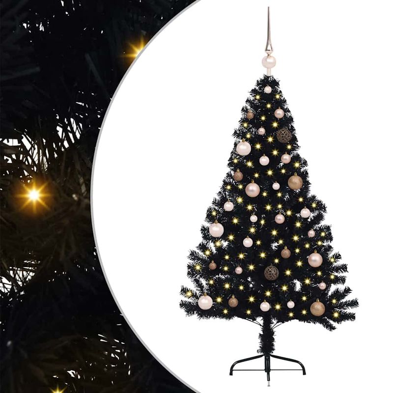 Casa si Gradina - Decoratiuni - Decoratiuni de sezon - Pom de Craciun artificial pre-iluminat Negru 150 cm PVC - Infinity.ro