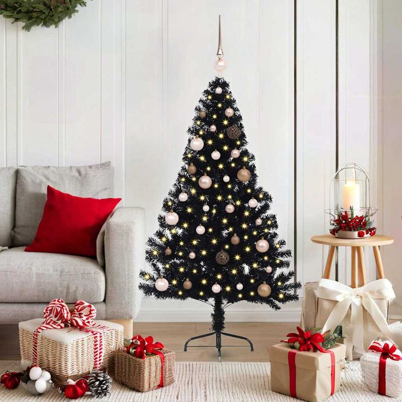 Casa si Gradina - Decoratiuni - Decoratiuni de sezon - Pom de Craciun artificial pre-iluminat Negru 150 cm PVC - Infinity.ro