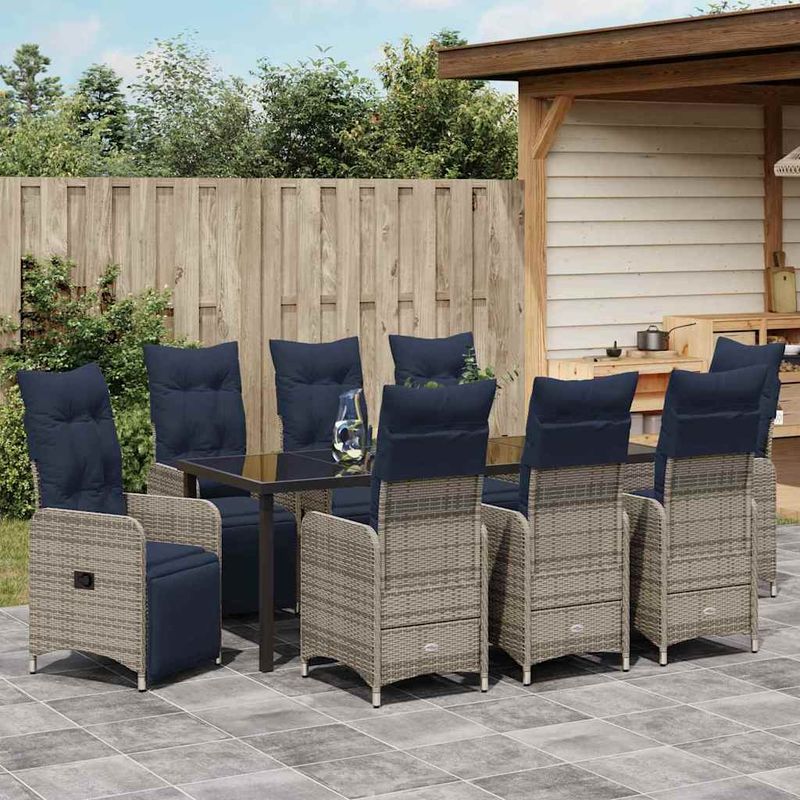 Casa si Gradina - Gradina si terasa - Mobilier exterior - Mese gradina - Set de masa pentru gradina 9 pcs Gri poliratan - Infinity.ro