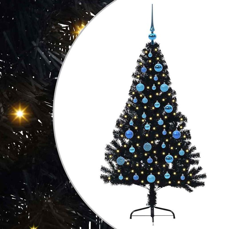 Casa si Gradina - Decoratiuni - Decoratiuni de sezon - Pom de Craciun artificial pre-iluminat Negru 150 cm PVC - Infinity.ro